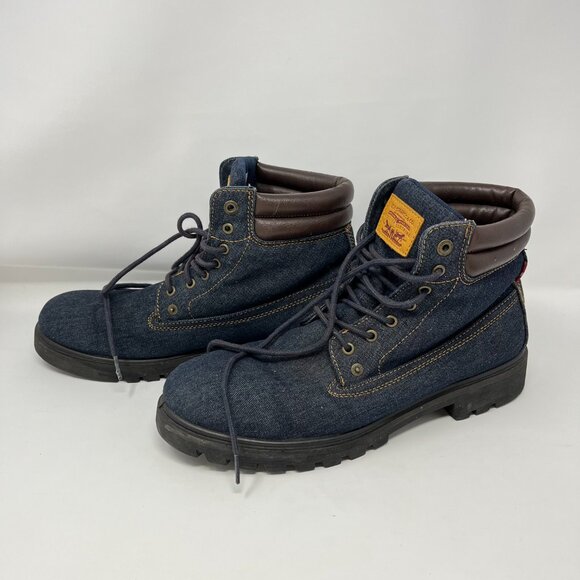 Levi Strauss Denim/Leather/Suede Lace Boots Shoes Men's Size 13 Blue/Black/Brown - Picture 4 of 15